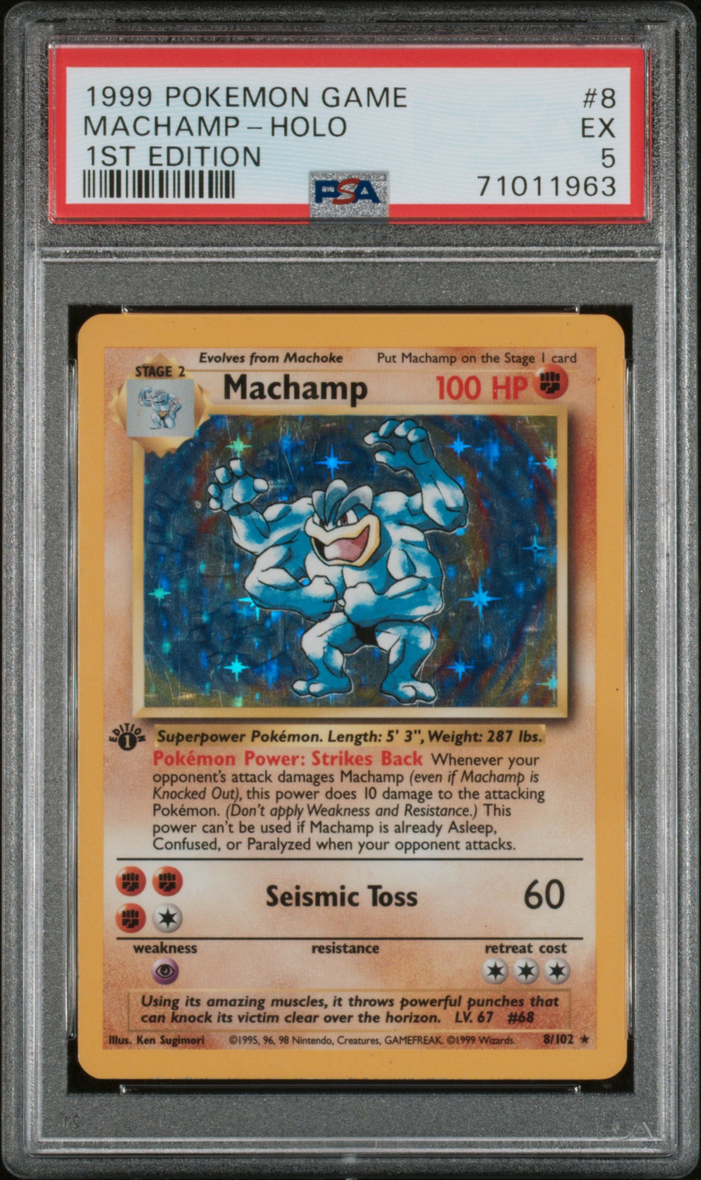 Base Set 1st Edition 8 Machamp Holo PSA 5 Excellent